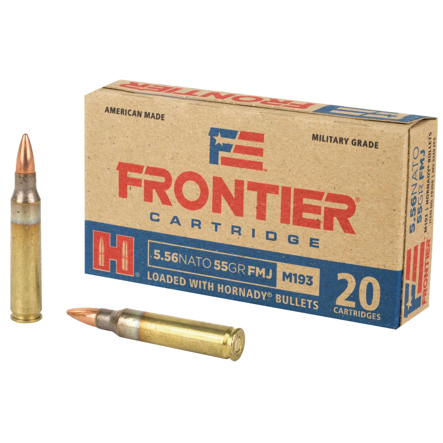 HORNADY FRONTIER NATO FM193 RIFLE AMMUNITION 5.56MM 55 GR FMJ 20/CT