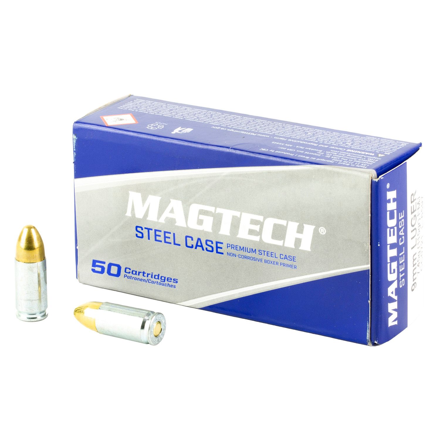 Magtech Steel 9mm Luger Ammunition 115 Grain FMJ 50 Rounds, 754908328116, 9AS
