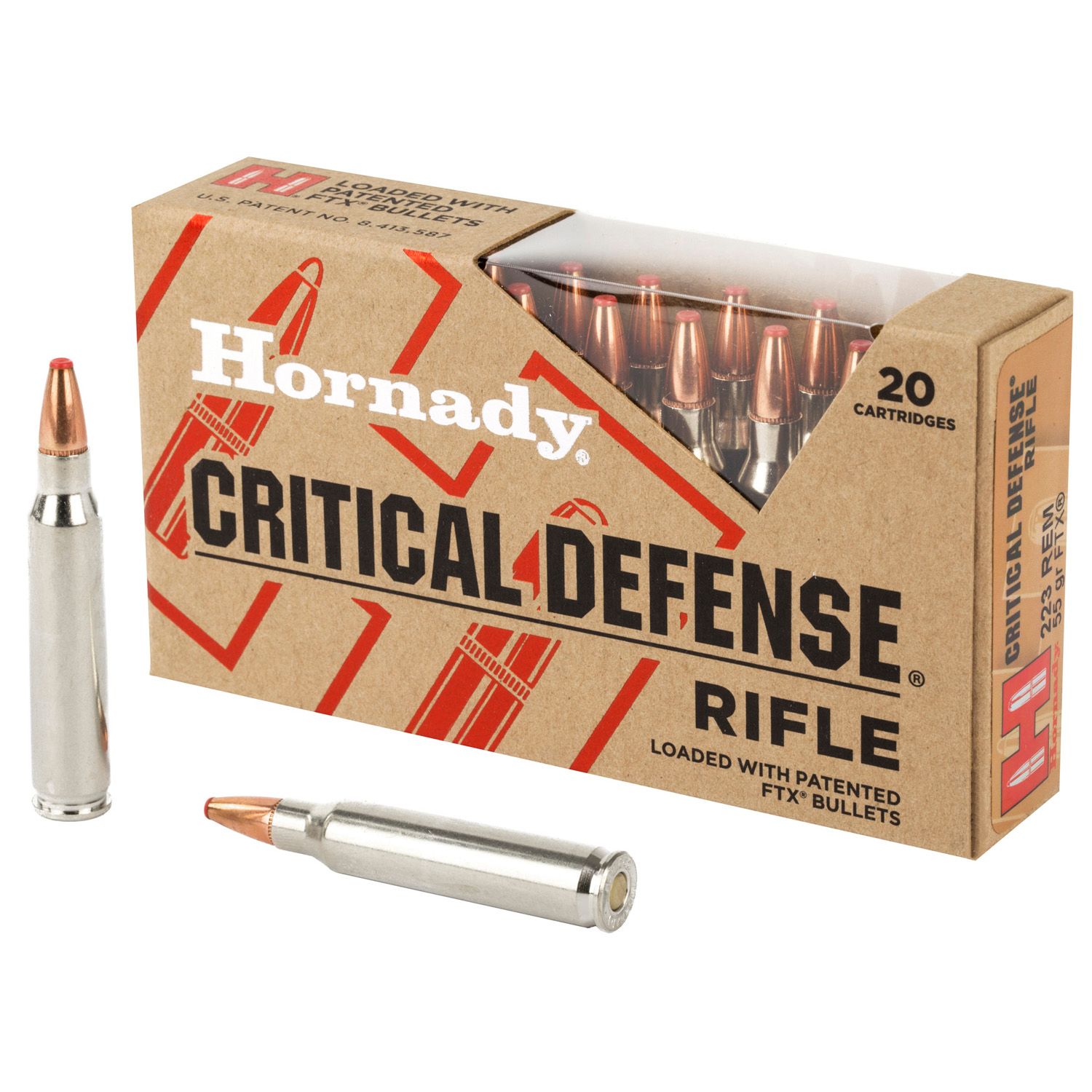 Hornady Critical Defense Rifle Ammunition .223 Rem 55 gr FTX 20/ct, 090255802702, 80270