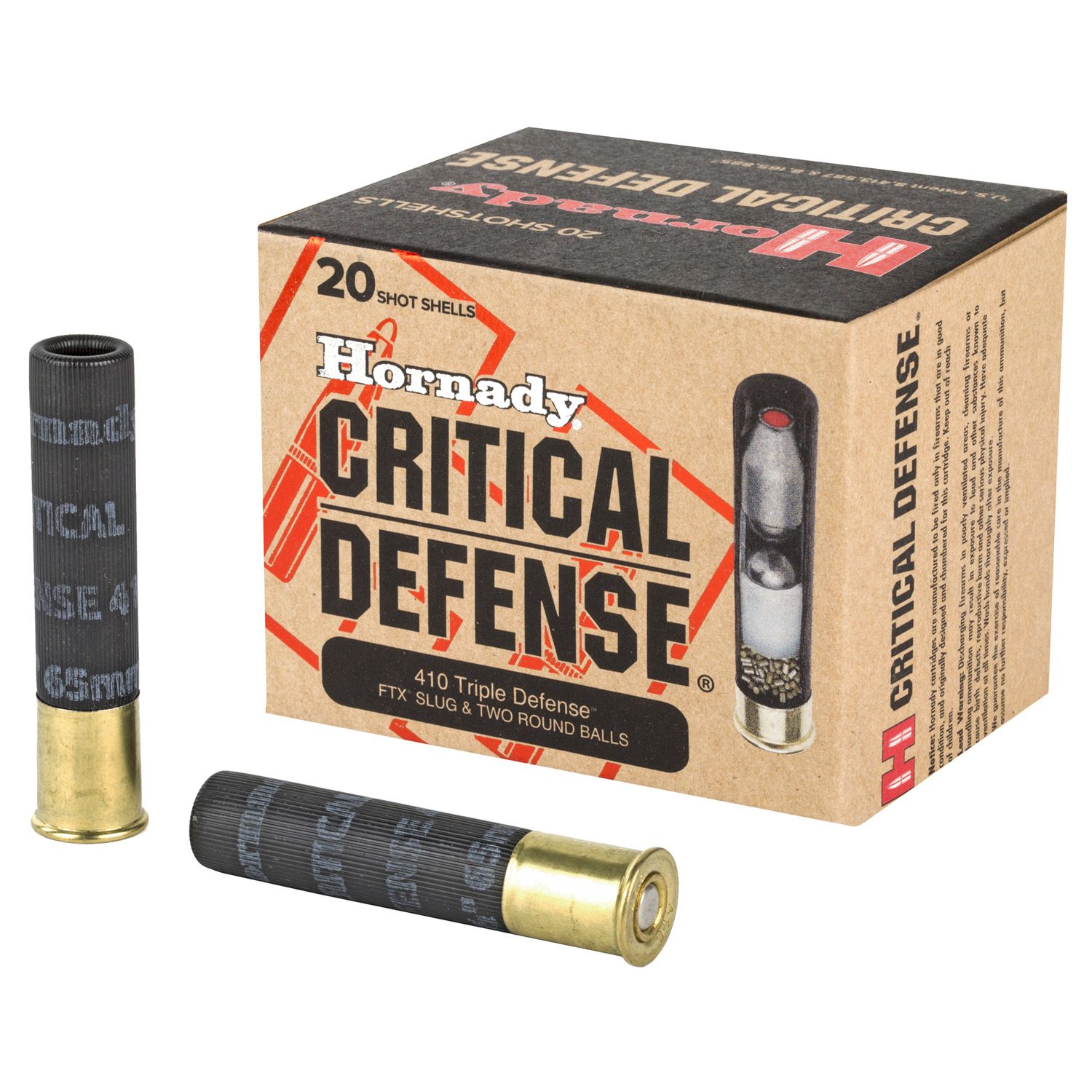 Hornady .410 Bore Shotshell 20 Rounds 2 1/2&quot; FTX Slug / 2 Balls, 090255862386, 86238