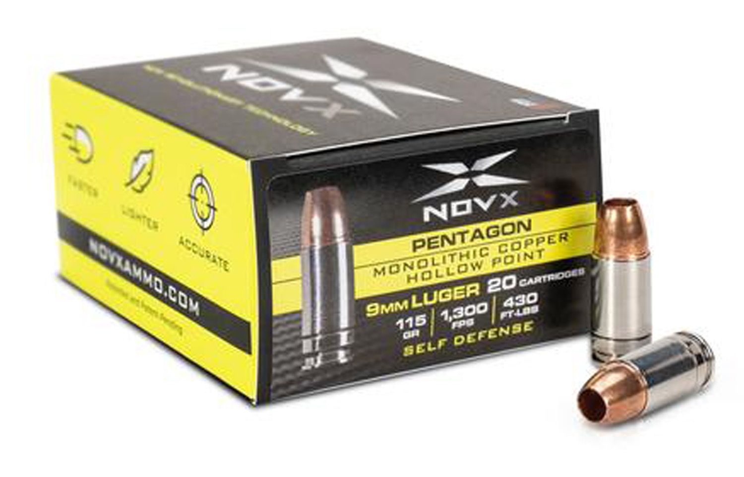 NOVX PENTAGON 9MM LUGER AMMO 115GR CHP 1300 FPS 20/CT