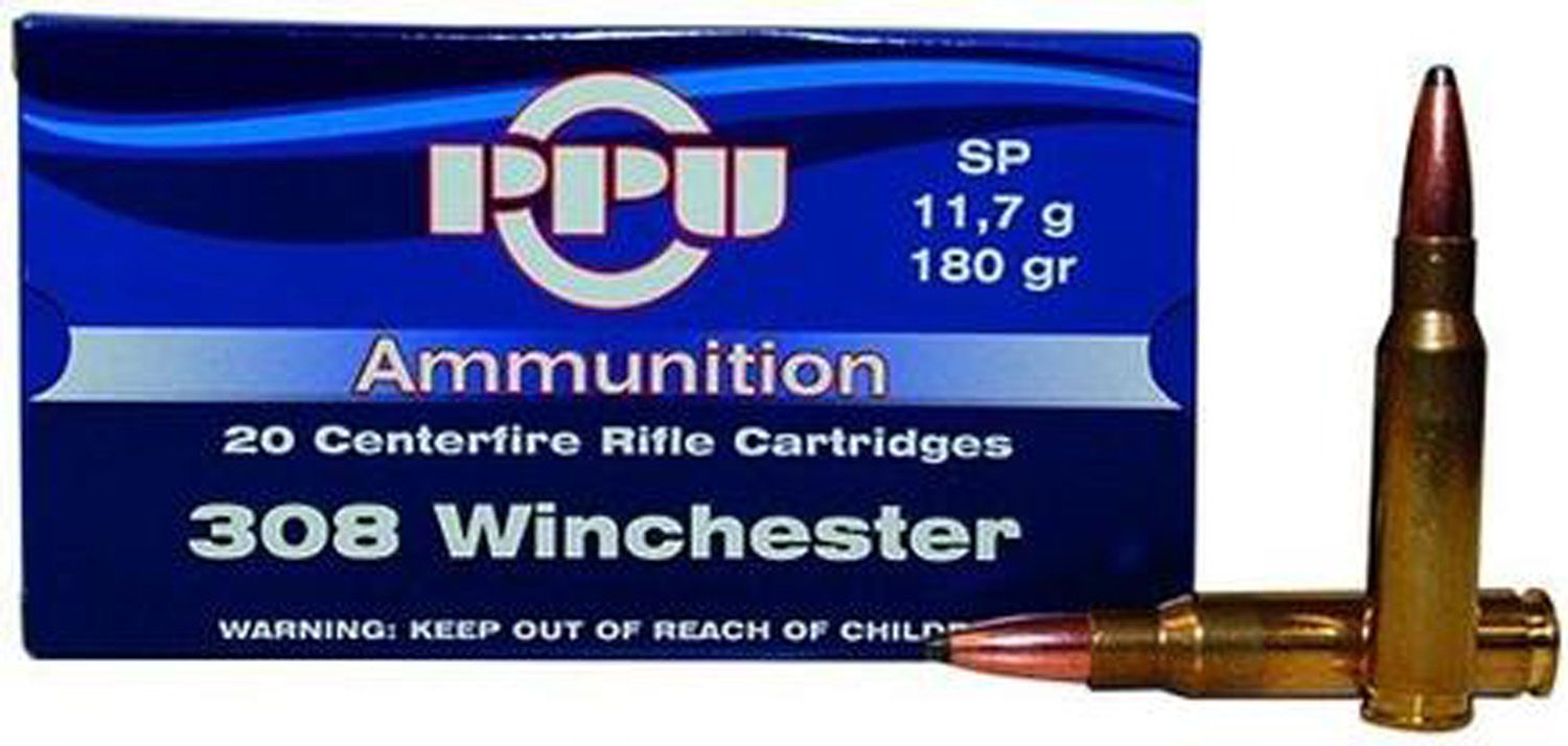 PPU RIFLE AMMUNITION .308 WIN 180 GR SP 2454 FPS 20/CT