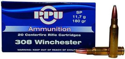 PPU RIFLE AMMUNITION .308 WIN 180 GR SP 2454 FPS 20/CT