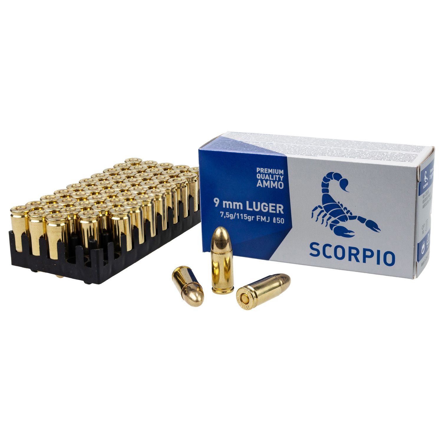 STV TECHNOLOGY SCORPIO BRASS 9MM 115 GRAIN 50-ROUNDS FMJ, 850053775017, S9MM115F