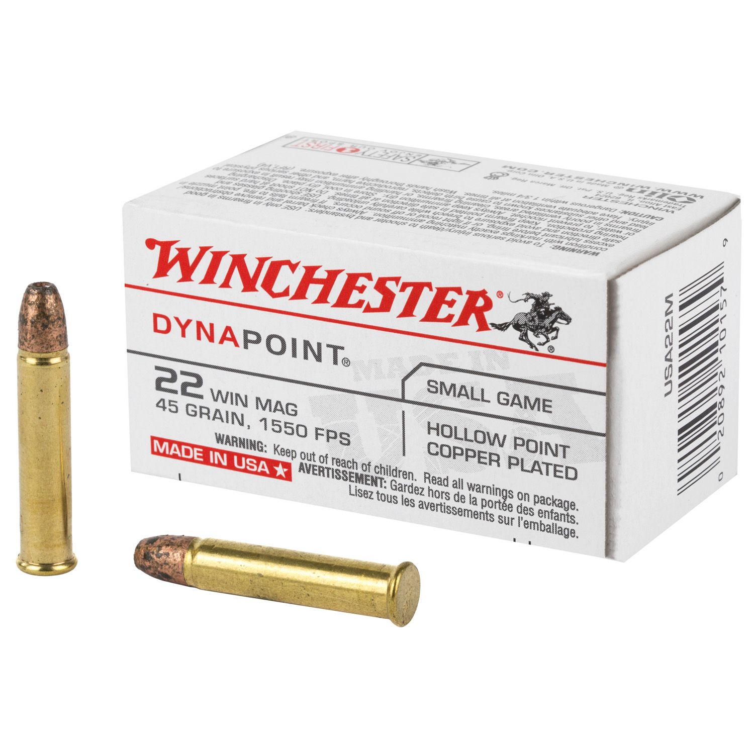 WINCHESTER DYNAPOINT .22MAG 45GR COPPER-PLATED HP 50RDS