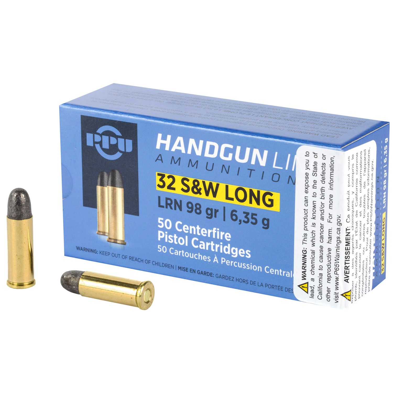 PPU .32 S&amp;W LONG 98GR 50RD LEAD ROUND NOSE 787FPS (10 BOXES PER CASE) 2100000100354 8605003813019 PPH32SW