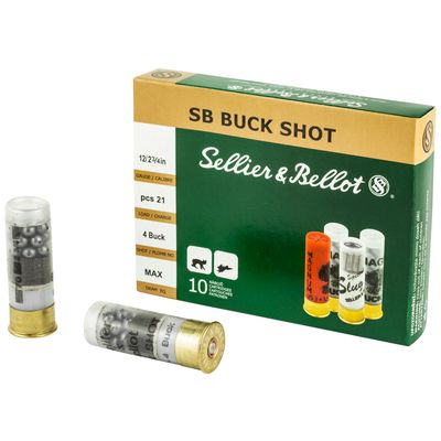 SELLIER &amp; BELLOT, SHOTSHELL, 12 GAUGE, 2.75", #4 SHOTSHELL, 21 PELLETS, 10 ROUND BOX
