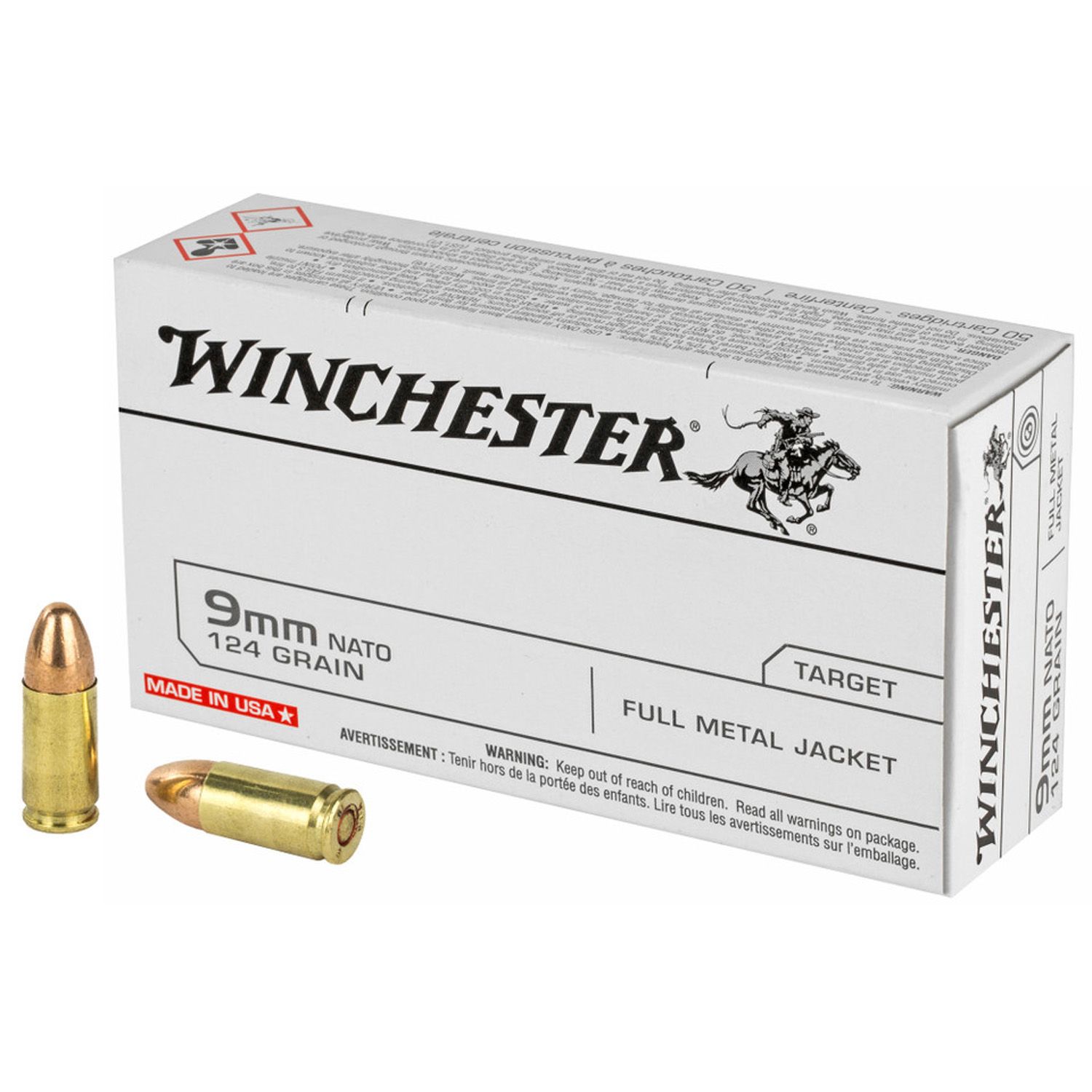 WINCHESTER 9MM NATO AMMUNITION 50 ROUNDS FMJ 124 GRAINS