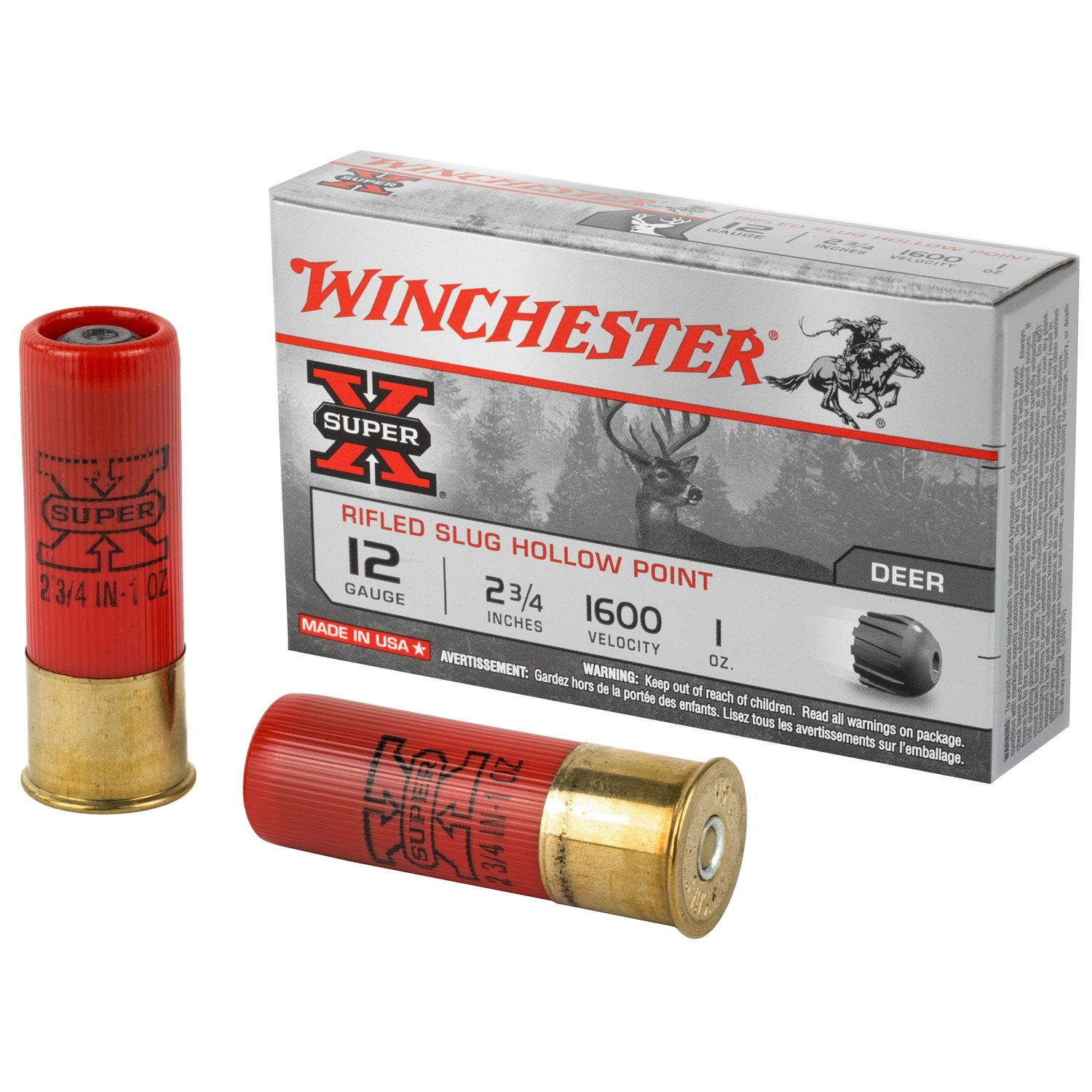 WINCHESTER 12GA SUPER X, 2.75&quot; 1OZ Rifled Slug HP, 020892000414, X12RS15