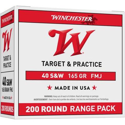 WINCHESTER USA .40 S&amp;W 165 GRAIN FMJ BRASS CASE CENTERFIRE PISTOL AMMO 200 ROUNDS BOX