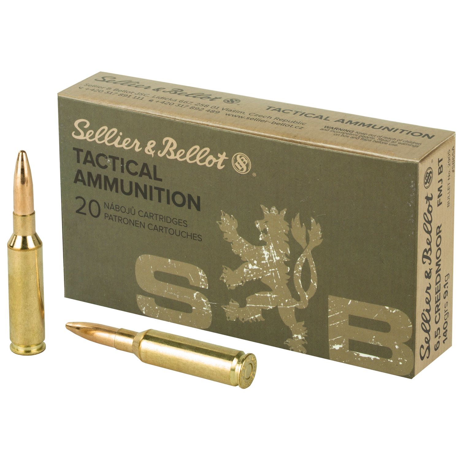 Sellier &amp; Bellot 6.5 Creedmoor Ammunition 20 Rounds FMJBT 140 Grains, 754908512553, SB65A