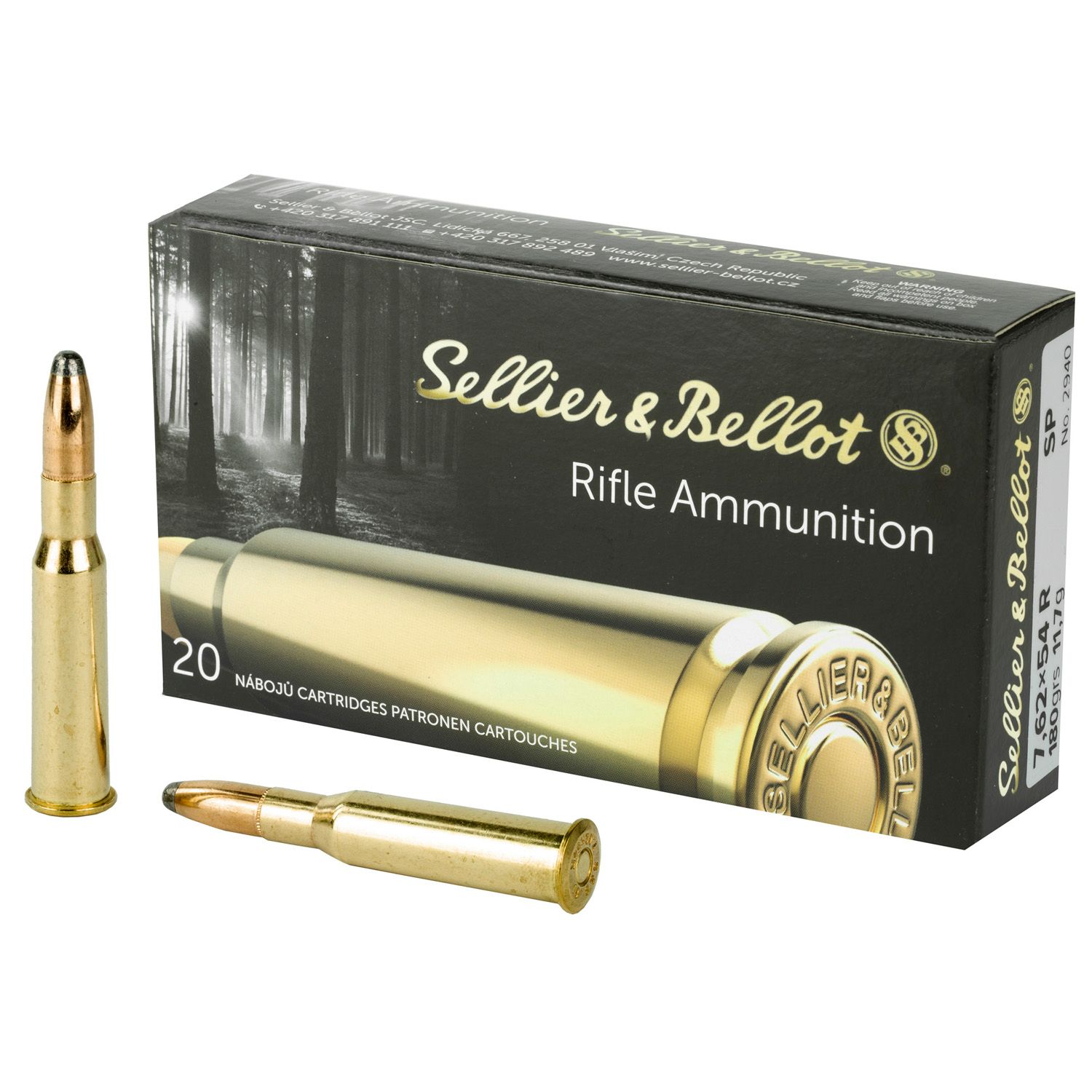 Sellier &amp; Bellot 7.62x54R Ammunition 20 Rounds 180 Grain Soft Point Projectile 2,624fps, 754908510559, SB76254RB