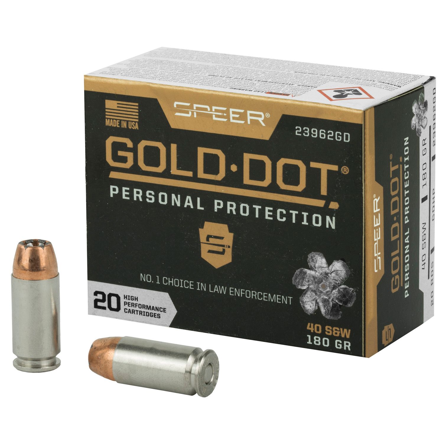 SPEER .40 S&amp;W Gold Dot, 180GR GDHP, 20RD/BX, 23962GD