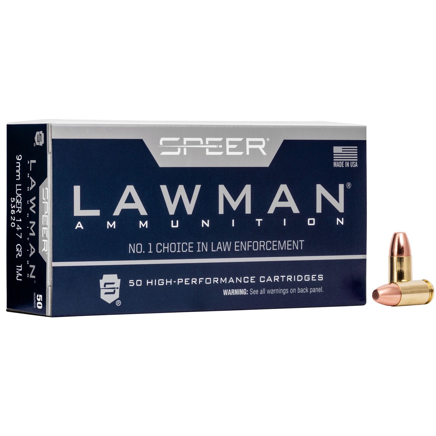 Speer Lawman Handgun Ammunition 9mm Luger 147 gr. TMJ 985 fps 50/ct, 076683536204, 53620