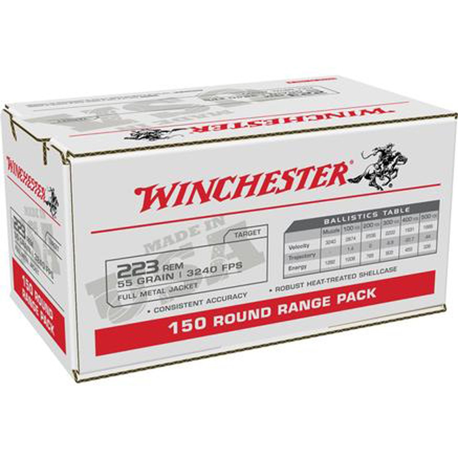 WINCHESTER AMMO USA 223 REM 55 GR FULL METAL JACKET (FMJ) 150 BX, VALUE PACK