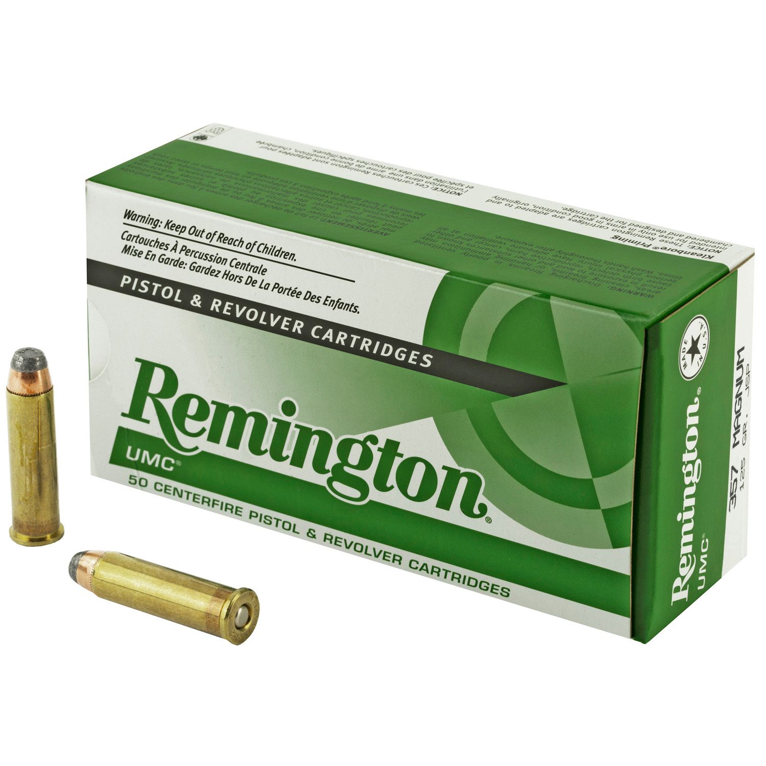 REMINGTON, UMC, 357 MAGNUM, 125 GRAIN, JACKETED SOFT POINT, 50 ROUND BOX
