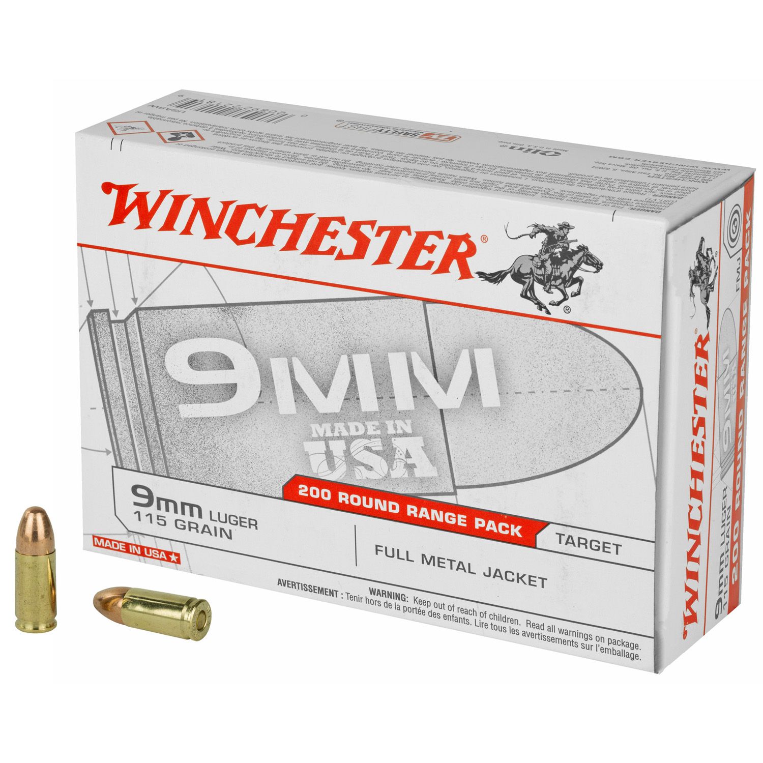 Winchester 9mm 115GR FMJ 200RD/BX, 020892221819, USA9W