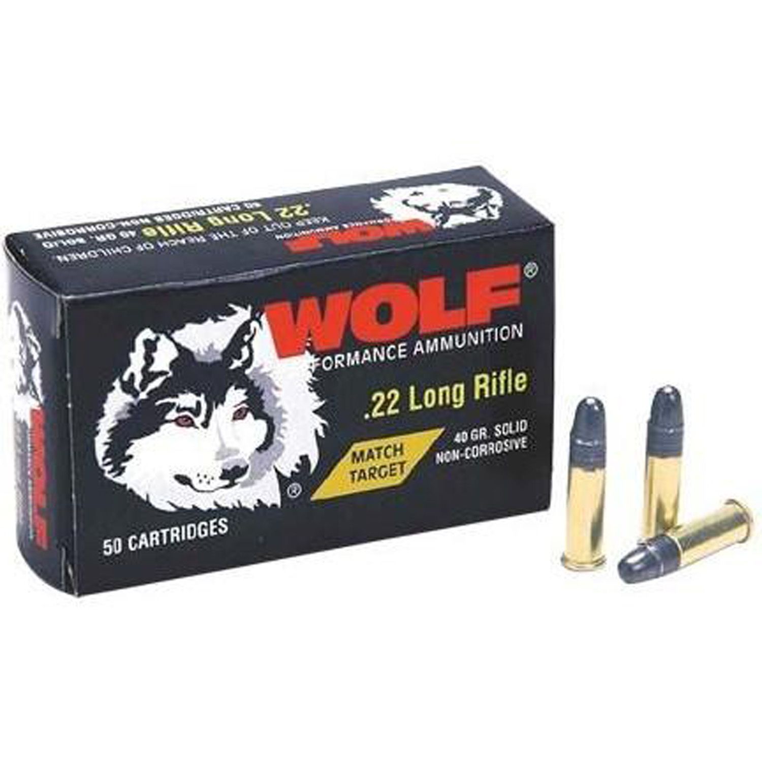 WOLF MATCH TARGET RIMFIRE AMMUNITION .22 LR 40 GR RN 50/CT