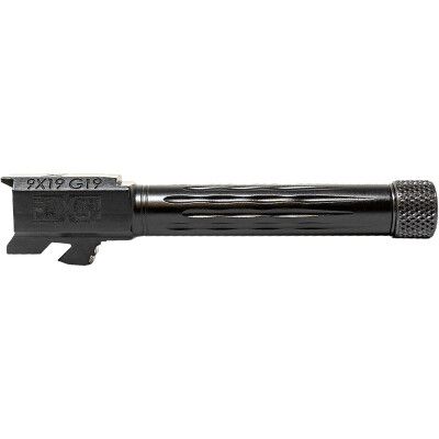 FAXON MATCH SERIES BARREL FOR G19 W/ PATENTED FLAME FLUTING, COMPACT, GEN 2-5, 9MM, 416-R STAINLESS, QPQ NITRIDE, THREADED