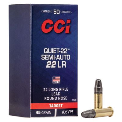CCI .22LR Quiet Semi-Auto, 45GR LRN, 50RD/BX, 604544647495, 975CC