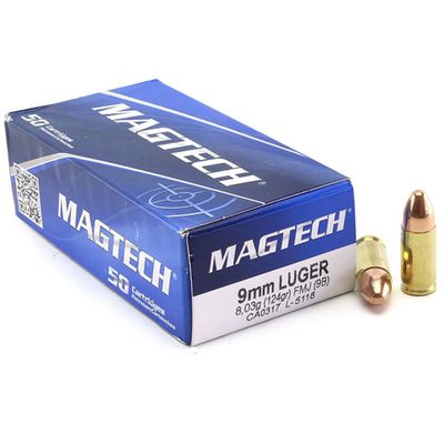 Magtech 9mm Luger Ammunition 50 Rounds FMJ 124 Grains, 754908115013, 9B
