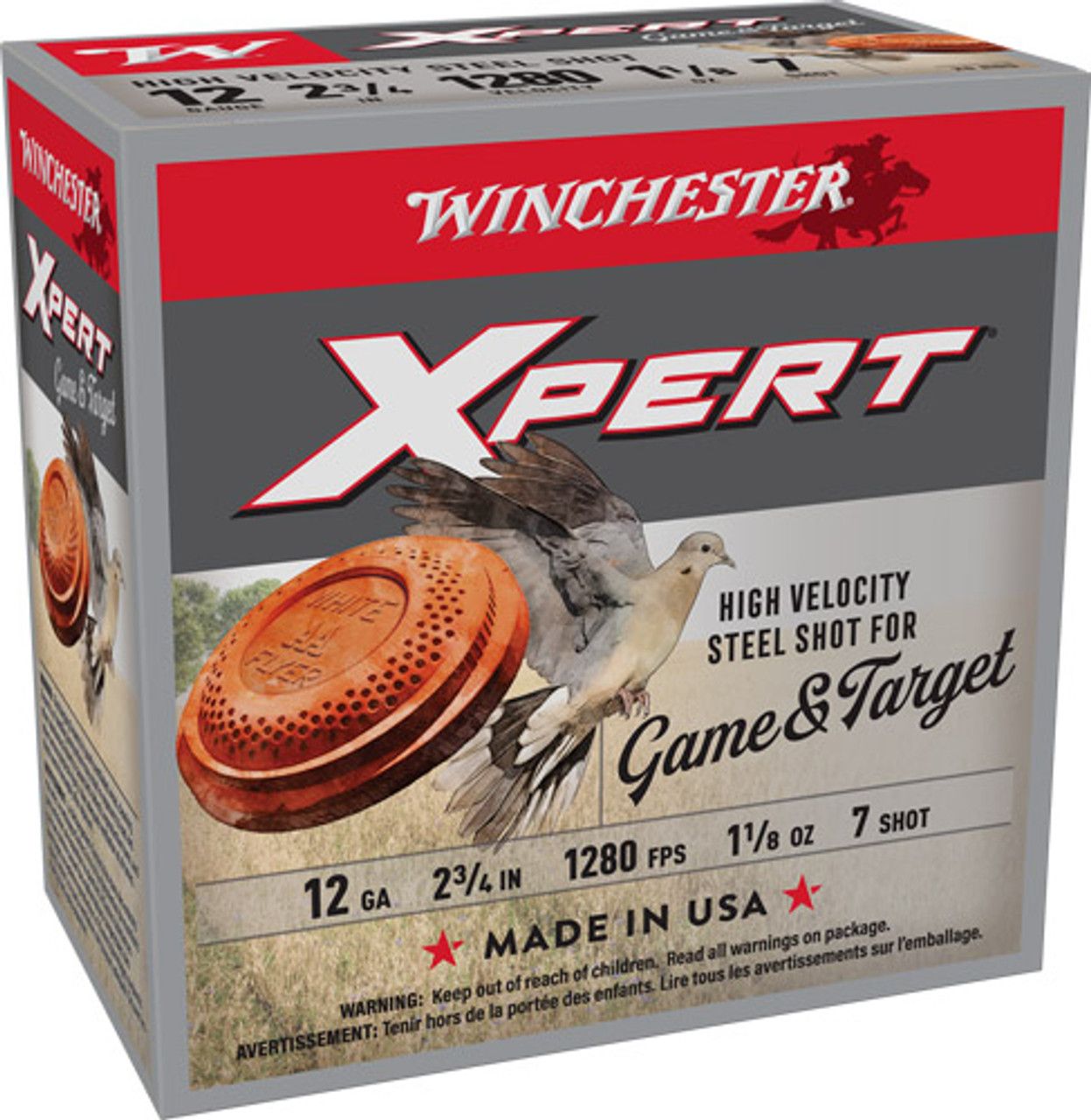 Winchester Super X Game &amp; Target 12 Gauge Ammunition 2-3/4&quot; #7 Steel Shot 1-1/8 oz 1280 fps, 020892019461, WE12GTH7