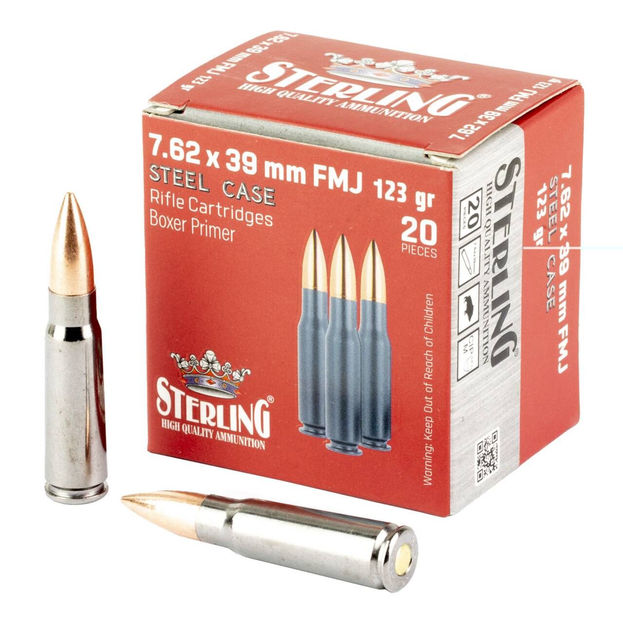 Sterling 7.62x39mm 123 gr FMJ 20rds Rifle Ammo for Tactical and Range Shooting, 8698779971205, SRL8698779971281