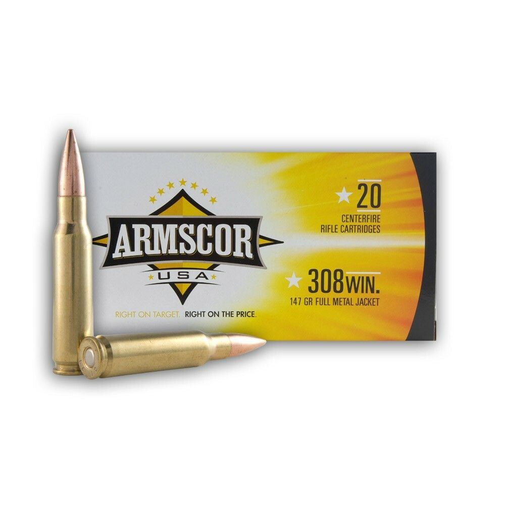 Armscor USA .308 Winchester Ammo 147 Grain M80 Ball FMJ 20 Rounds, 812285020143, FAC308-1N