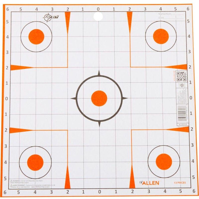 Allen EZ AIM Adhesive, Bullseye, 12&quot;x12&quot;, 100 Pack, WHT/BLK/ORG, 026509062011, 15333-100