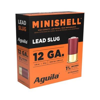 Aguila Minishell Shotshells 12ga 1-3/4 5/8oz 1300fps Slug 25/ct, 640420017051, 1CHB1386