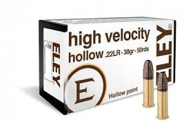 Eley High Velocity Hollow 22 LR 50 Rounds 38 Grain HP 1250 fps, 650911112011, 05200