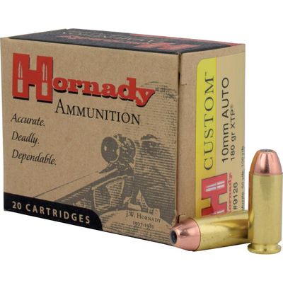 Hornady Custom 10mm Auto Ammunition 20 Rounds XTP HP 180 Grains, 090255391268, 9126