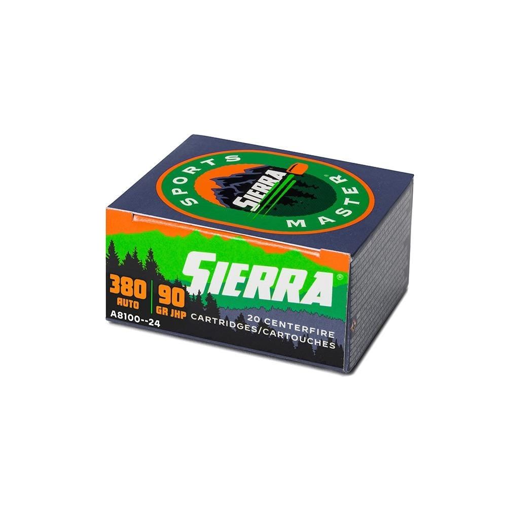 Sierra Sports Master Handgun Ammunition .380 Auto 90 gr JHP 990 fps 20/ct, 092763600108, A8100--24