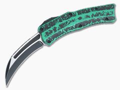 Heretic Knives Roc Tactical OTF AUTO Knife 3.2&quot; CPM-MagnaCut Two-Tone Battle Black Hawkbill Blade, Breakthrough Toxic Green Aluminum Handles, H060-14A-BRKTGR