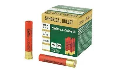 S&amp;B Spherical Bullet .410 Bore Shotshell 25 Rounds 2 1/2&quot; 000 Buck 3 Rounds, 754908550180, SB410A