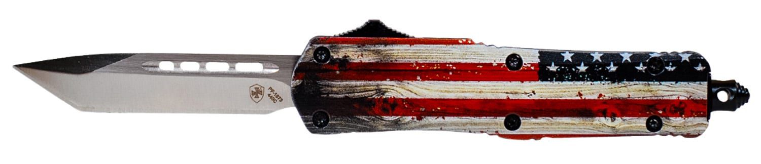 Templar Knife OTF Small Knife 2-1/4&quot; Tanto Blade Wood US Flag, 093674807617, S-WUS-23-2