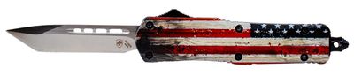Templar Knife OTF Small Knife 2-1/4&quot; Tanto Blade Wood US Flag, 093674807617, S-WUS-23-2