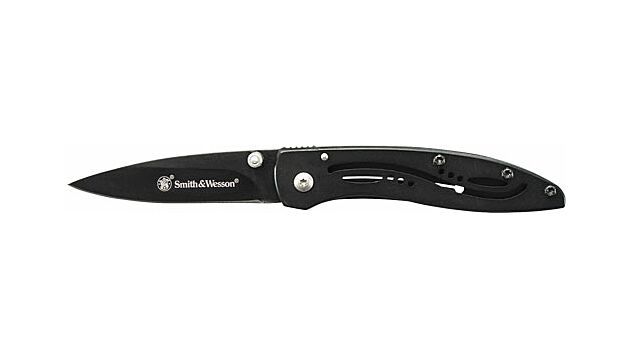 Taylor Brands Smith &amp; Wesson Frame Lock Folding 2.28&quot; Plain Edge Drop Point 7Cr17 Blade w/ Stainless Steel Handle Black, 028634001439, CKLPBCP