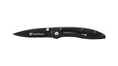 Taylor Brands Smith &amp; Wesson Frame Lock Folding 2.28&quot; Plain Edge Drop Point 7Cr17 Blade w/ Stainless Steel Handle Black, 028634001439, CKLPBCP