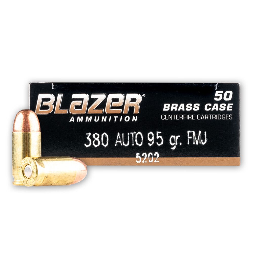 CCI Blazer Brass .380 ACP Ammunition 95 Grain FMJ 945fps, 076683052025, 5202
