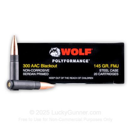 Wolf Polyformance Rifle Ammunition .300 Blackout 145gr FMJ 1985 fps 20/ct, 645611308673, 300AAC