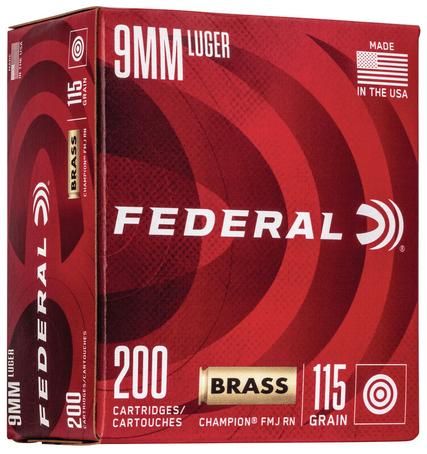 Federal Champion Training Handgun Ammuntion 9mm Luger 115 gr FMJ 1125 fps 200/ct, 604544634211, WM51992