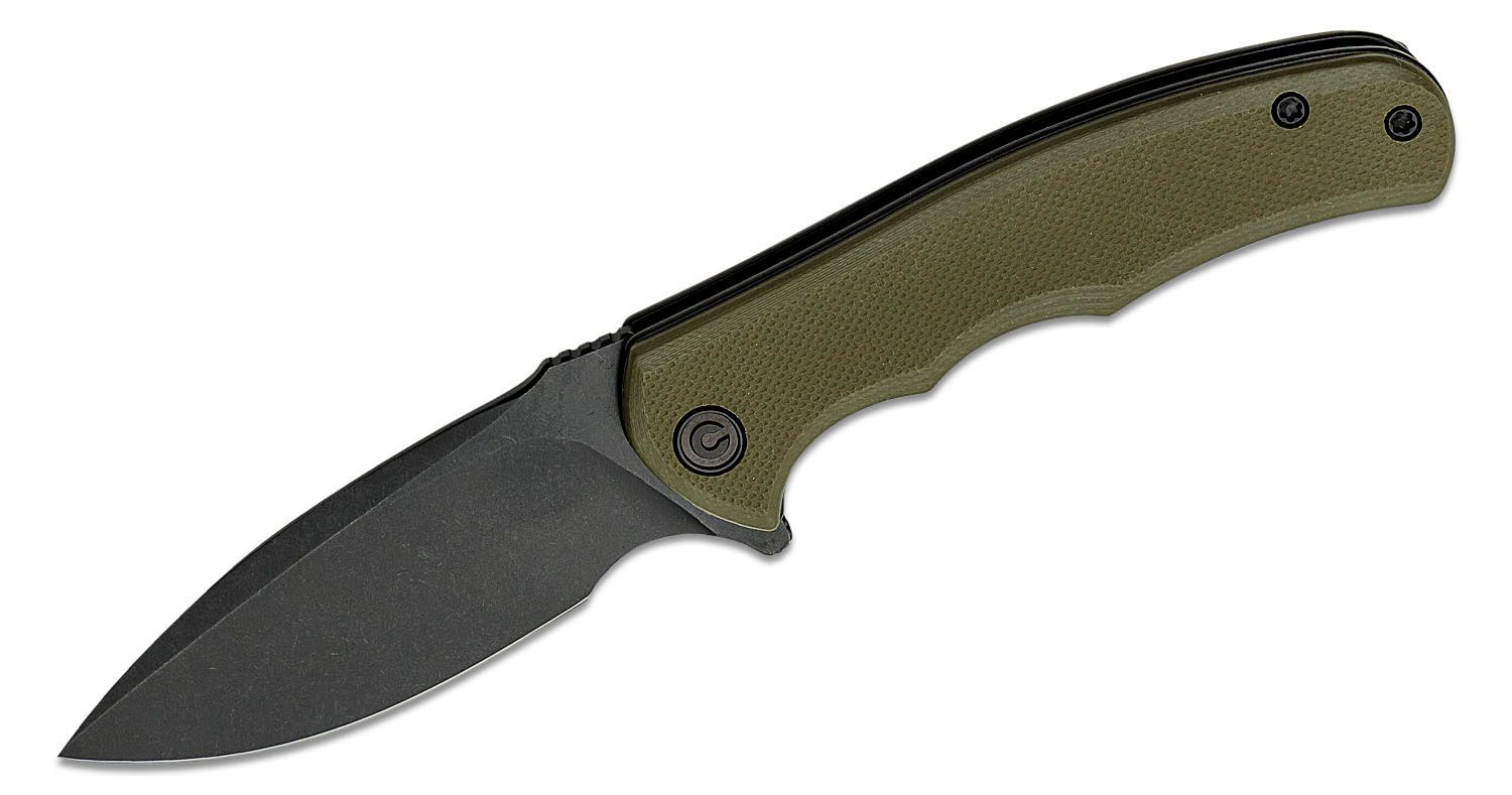 CIVIVI Knives Mini Praxis Flipper Knife 2.98&quot; D2 Black Stonewashed Drop Point Blade, Green G10 Handles, 763416243514, C18026C1