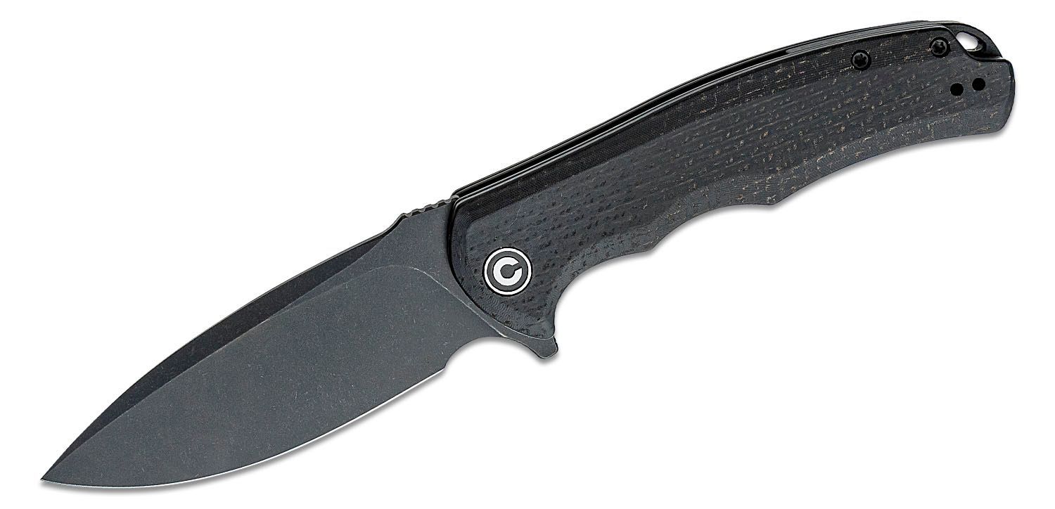 CIVIVI Knives Praxis Flipper Knife 3.75&quot; 9Cr18MoV Black Stonewashed Drop Point Blade, Coarse Black Micarta Handles, 763416241404, C803G