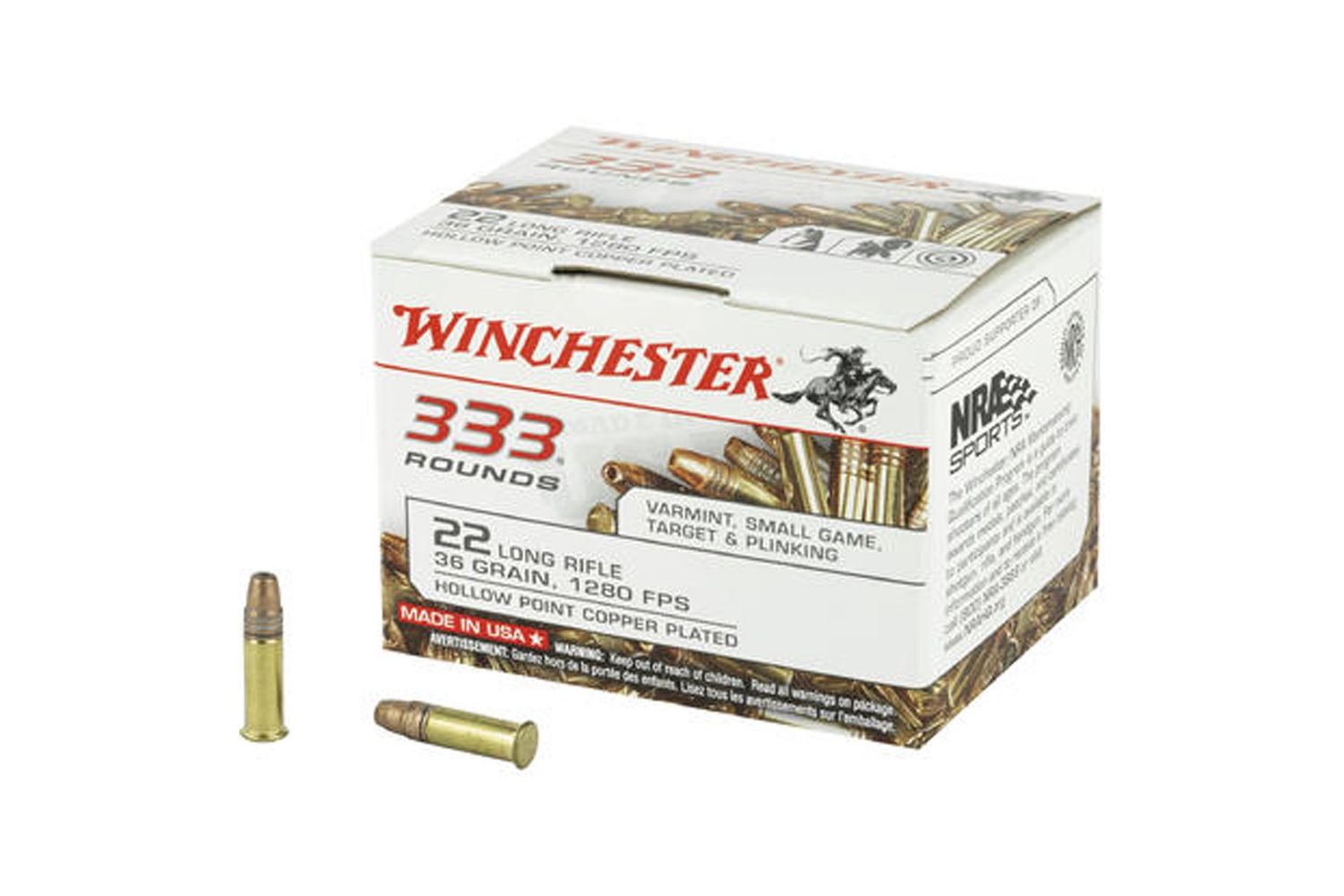 Winchester 22LR Ammo 36 Grain Hollow Point 333 Round Brick, 020892102217, 22LR333HP