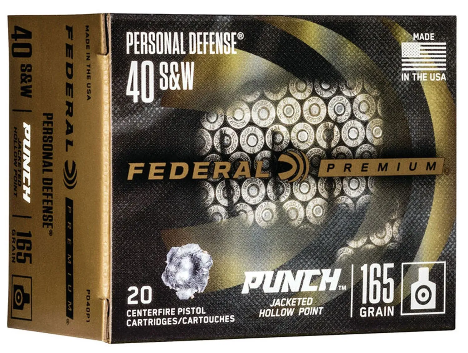 Federal Personal Defense Punch Handgun Ammuntion .40 S&amp;W 165 gr JHP 1130 fps 20/ct, 604544659023, PD40P1