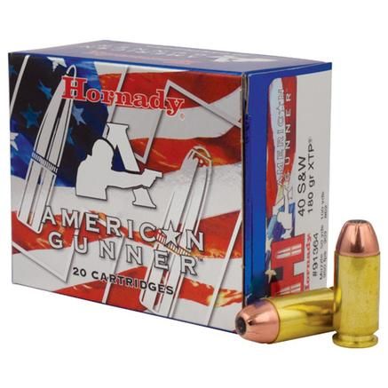 Hornady American Gunner Handgun Ammunition .40 S&amp;W 180 gr XTP 950 fps 20/box, 090255913644, 91364