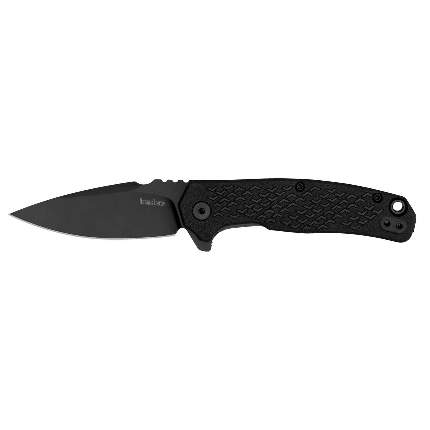 Kershaw Conduit Assisted Flipper Knife 2.9&quot; Black Oxide Spear Point Blade, Black Glass-Reinforced Nylon Handles, Reversible Clip, Liner Lock, 087171064420, 1407