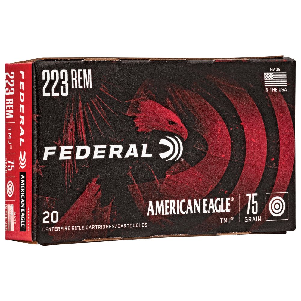 Federal American Eagle .223 Remington Ammunition 20 Rounds TMJ 75 Grains, 604544625615, AE223T75