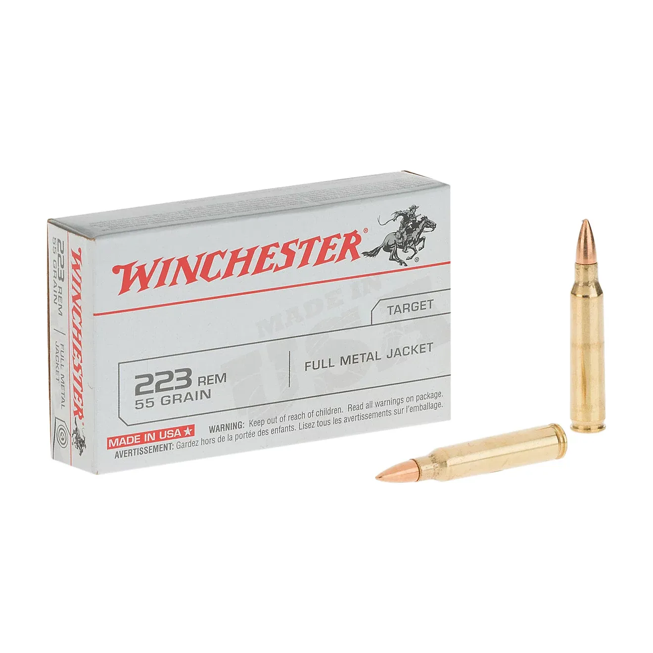 Winchester USA .223 Rem Ammo 55 Gr FMJ, 20rds, 020892213111, USA223R1